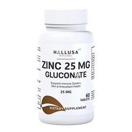 Hallusa Natural - Zinc 25 MG Gluconate - Immunity Defense, Antioxidant Health, Skin – 60 Tablets – 60 Day Supply