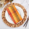 Terracotta Orange Holiday Harvest Plaid Design Cotton Napkin. 20" Square.