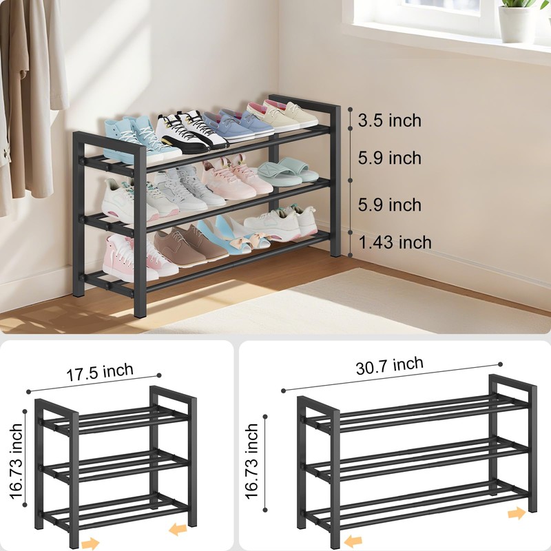 Detsuk 3-Tier Expandable Shoe Rack – Adjustable Heavy-Duty Metal Shoe