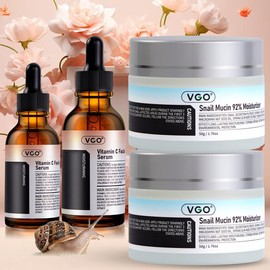 VGO Skincare Essentials: Vitamin C Serum & Snail Mucin 92% Gel Cream - Daily Hydration, Radiance & Skin Renewal - Specification: VC Facial Serum 30ml+Snail Mucin