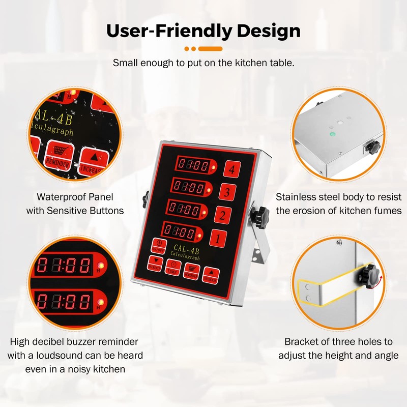 BEAMNOVA 4 Channel Digital Kitchen Timer Cooking Loud Alarm Stainless