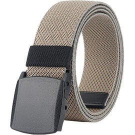 LionVII Men Elastic Stretch Canvas Belt with Plastic Buckle (Khaki)