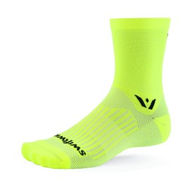 Swiftwick - ASPIRE FIVE Cycling Socks, Maximum Breathability, Crew (Hi Viz Yellow, Large)