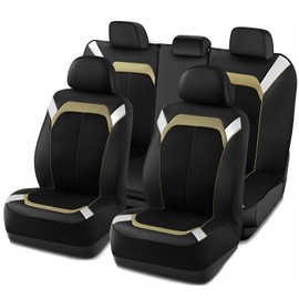 PIC AUTO Car Seat Cover – Silver & Beige Leather with Breathable Mesh Seat Cover for Cars, Stylish Two-Tone Leather Full Set Seat Covers, Universal Fit, Durable for SUV, Truck, Sedan, Vehicles