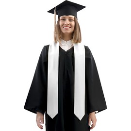 Plain Graduation Stole, Graduation Stole Class of 2025, White Graduations Sash, Classic End With Trim Unisex Adult 70" Graduations Stoles for Academic Commencements
