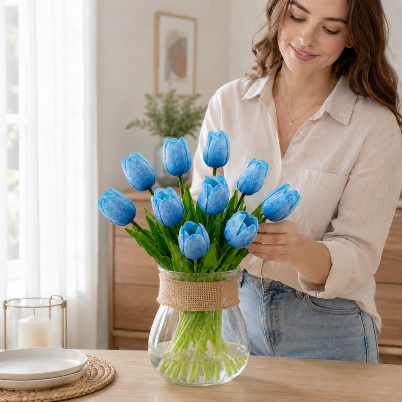 Artificial Tulips for Floral Arrangements, Soft PU Fake Flowers with