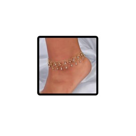 Cubahop Beach Tassel Anklets Bling Crystal Ankle Bracelets Summer Rhinestones Foot Accessories Jewelry for Women(Gold)