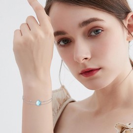 CRMAD Larimar Bracelet For Women Sterling Silver Larimar Teardrop Bracelet Larimar Jewelry For Women