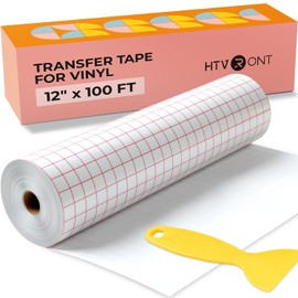 HTVRONT - Cinta de transferencia para vinilo, 12 x 100 pies con papel de transferencia de rejilla de alineación roja, cinta de transferencia de vinilo de tachuela media con fácil de liberar para