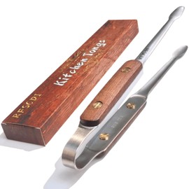 Premium Kitchen Tongs - 304 Stainless Steel & Walnut Wood, Comfortable Grip, Non-Slip Design, High Heat Resistant - Ideal for Home, Cooking, Barbecue & Frying Steak, 9-Inch, silvery