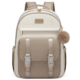 LOVEVOOK School Backpack for Teen Girls, Cute Student Backpack Purse Kid Bookbag for 14-16 Teenage, Back to School Backpacks Fit 15.6 Inch Laptop, Large College Travel Bag, Beige-Khaki
