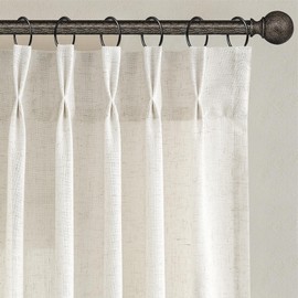 Linen Floor to Ceiling Long Curtains 96 Inches Long for Living Room 8ft Pinch Pleated Cream Light Filtering Sheer Curtain Back Tab Farmhouse Window Drapes Bedroom Natural Beige Ivory 40x96, 2 Panels