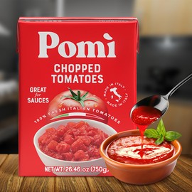 Pom Pom Chopped Tomatoes 26.46oz (Pack of 12) - Non-GMO, Gluten-Free, BPA-Free - 100% Fresh Italian Tomatoes for Sauces, Pasta & Pizza, Canned Tomatoes Alternative