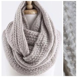 Boutique Collection Shimmery Metallic Mocha Beige Cable Knit Chunky Infinity Scarf B2