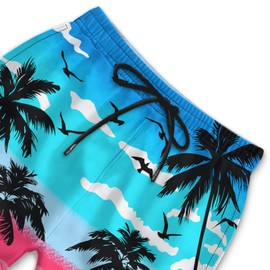 GEPOS Men's Swim Trunks with Beach Print Quick Dry Swimsuits Board Shorts with Pockets Summer Gifts