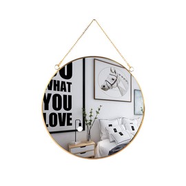 LONGWIN Hanging Wall Circle Mirror Decor Gold Geometric Mirror with Chain for Bathroom Bedroom Living Room 9.8"