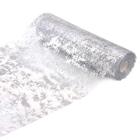 5M Silver Metallic Table Runner, 28cm width Silver Foil Table Cloth, Gift Floral DIY Wrapping Ribbon For Birthday Party Wedding Christmas Baby Shower Table Decoration