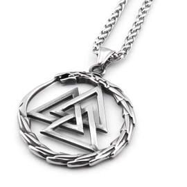 Gungneer Odin Valknut Pendant Necklace Norse Pagan Jewelry Stainless Steel Viking Jewelry Men, Viking Beard Beads Gift