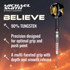 Shot! Darts Michael Smith Believe Front Weighted 90% Tungsten Pro Throwing Darts Steel Tip Set Professional Made in New Zealand Designed Dart Flights for Women & Men Metal Tip Bar Darts for Adults (21) (24)