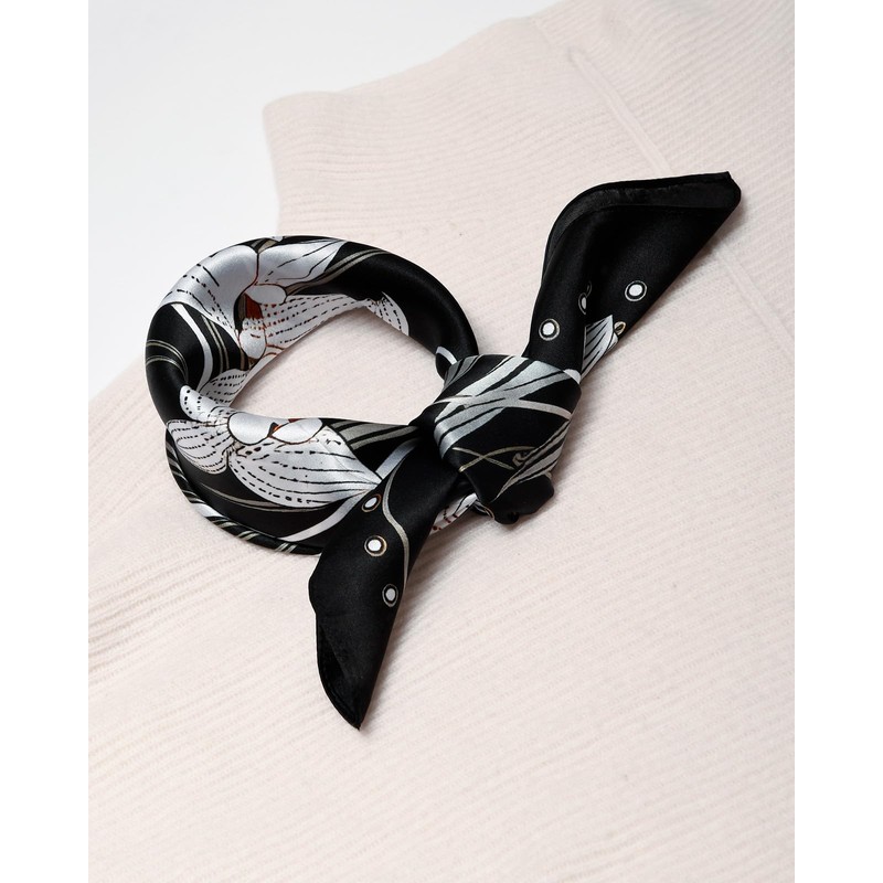 MayTree 100% Mulberry Silk Scarf for Women Colourful Orchids Square