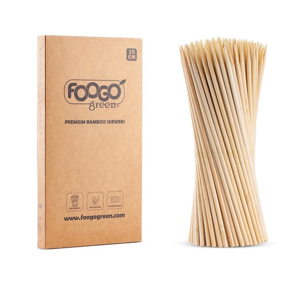 FOOGO Green 250pcs Bamboo Skewers, Small 15cm, Sturdy Eco-Friendly Wooden skewers, BBQ skewers, Kebabs Fruit Cocktail Burger, Party, Wedding