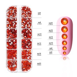 Nibiru 3992 Pieces Art Nail Rhinestones Flat Back Gems Round Crystal Rhinestones 6 Sizes with Pick Up Tweezer Orange