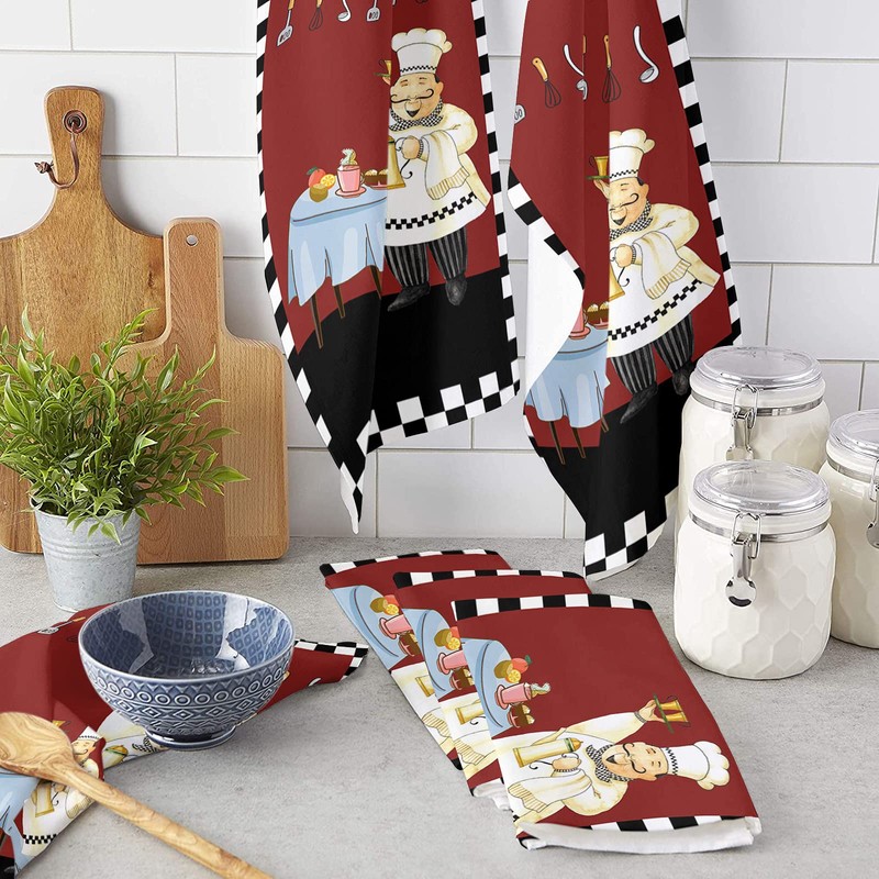 Kitchen Towels, Cheerful Fat Chef Towels, Dish Towels Kitchen Accessories,