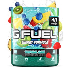Gamma Labs G Fuel Tropical Rain Energy Drink Powder, Pre Workout Caffeine Powder, Energy Powder Drink Mix for Gaming, Sugar Free Focus Amino, Vitamin + Antioxidants, 9.8oz (Fruit Medley, 40 Servings)