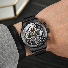 SAPPHERO Mens WristWatches Premium Chronograph Watches for Men Precision Quartz Movement 50M Waterproof Stainless Steel Case Luxury Design for Business and Sports, Black-2