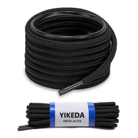 YIKEDA Boot Laces 150cm Black Cotton Boot Shoelaces Strong Round Boot Shoe Laces for Working Boots/Hiking Boots/Trekking Boots