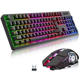 Wireless RGB Gaming Keyboard and Mouse - Rechargeable RGB Backlit,Long Battery Life,Mechanical Feel,7 Color Gaming Mouse for PC Game and Work