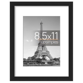 upsimples 8.5x11 Picture Frame, Display Pictures 6x8 with Mat or 8.5x11 Without Mat, Wall Hanging Photo Frames, Black