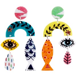 PLwelth Funny Fish Eye Teardrop Drop Earrings Cool Colorful Dangle Earrings for Women Weird Earring Hypoallergenic Statement Punk Earring Unique Y2K Jewelry for Costume Party Christmas Birthday Gifts