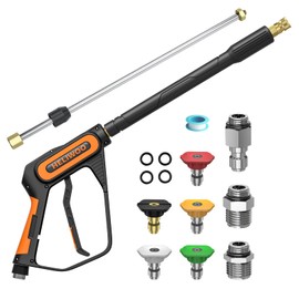 Heliwoo Pressure Washer Gun 5000PSI, 40 Inch with 3/8" Swivel Plug & M22-14/15mm Fitting & 5 Nozzle Tips, Power Washing Gun with Wand Extension for Foam Cannon Car Wash