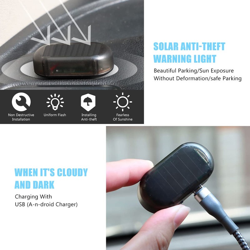 Toulifly Solar Power Car Alarm LED Light, Red, Remote Control,