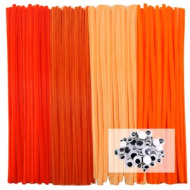 TOAOB 200pcs Pipe Cleaners Crafts Supplies Set Includes 100pcs Orange Chenille Stems 100pcs Assorted Size Wiggle Googly Eyes for Craft DIY Art Supplies