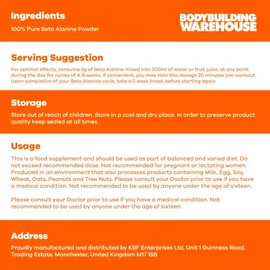 Bodybuilding Warehouse Bodybuilding Warehouse, Pure BetaCAlanine Powder, Amino Acid Supplement (Unflavoured, 500g)