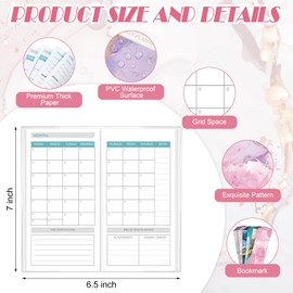 ReliThick 6 Set Undated Monthly Planner Blank Pocket Calendar for Purse 6.5" X3.5" Small Daily Weekly Pocket Planner with Bookmark and PVC Cover for Teacher Employee Appreciation Gifts (Marble)
