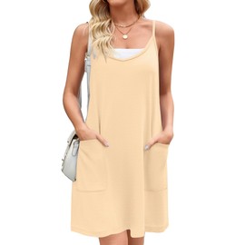 Zeagoo Summer Dresses for Women Beach Dress with Pockets Spaghetti Strap Sundress Casual Mini Dress for Vacation 2025, L Beige