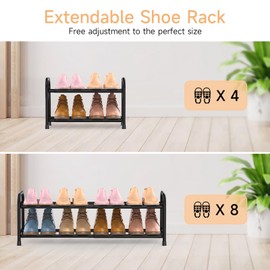 isightguard 2 Tier Expandable Shoe Rack, Adjustable Shoe Shelf Storage Organizer, Black Shoe Organizer for Closet, Free Standing Shoe Rack for Entryway, Closet, Doorway, Garage