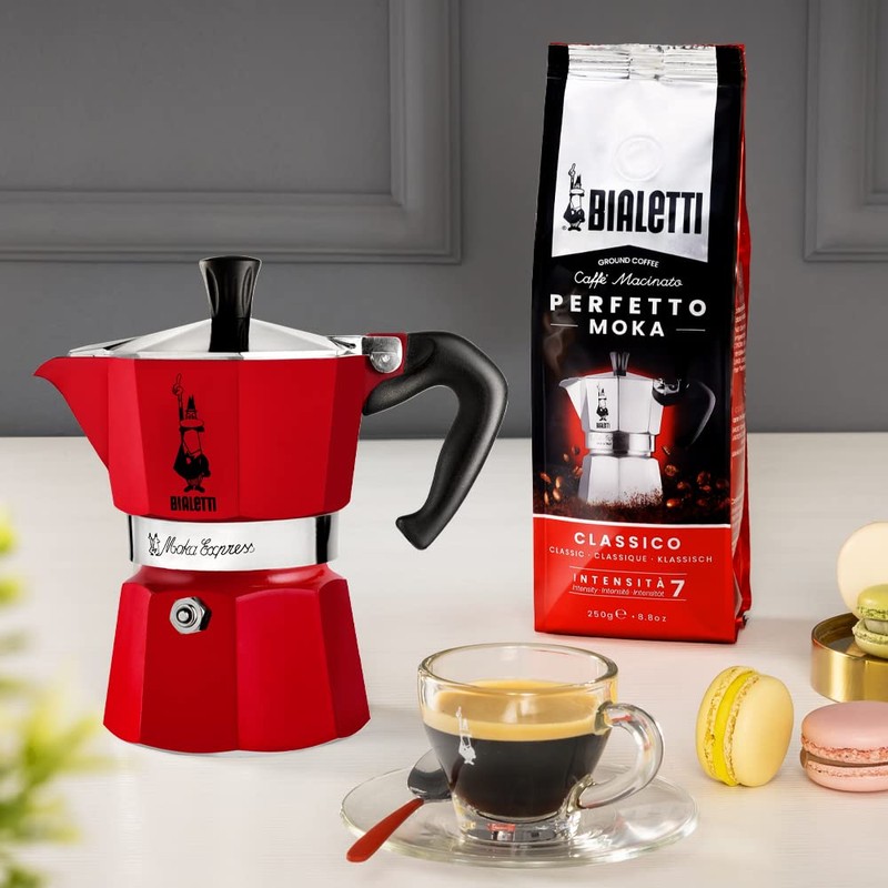 Bialetti Moka Express Red Caffettiera in Alluminio, 1 Tazza, Rosso,30