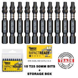 10 x SabreCut SCTX2550_10 50mm TX25 T25 Impact Screwdriver Driver Bits Set Single Ended Torx Heavy Duty Including Storage Box