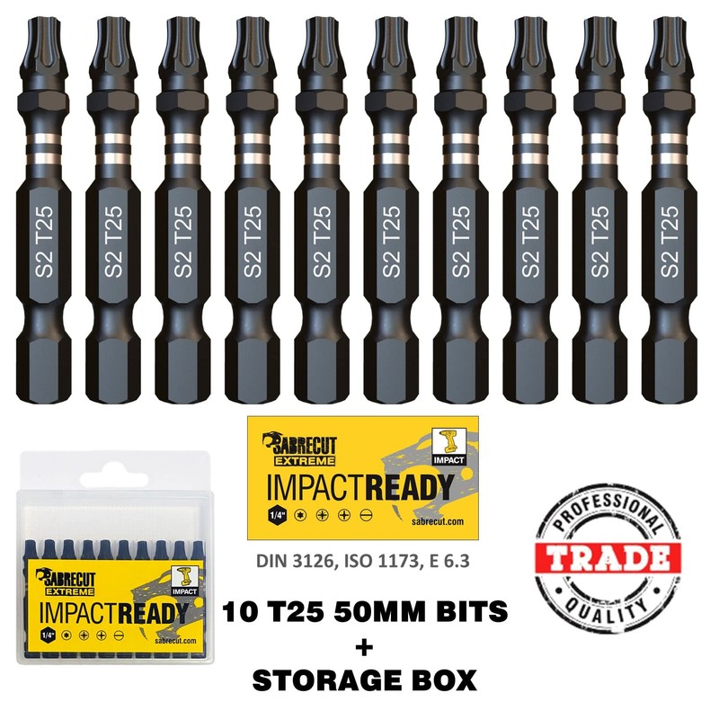 10 x SabreCut SCTX2550_10 50mm TX25 T25 Impact Screwdriver Driver