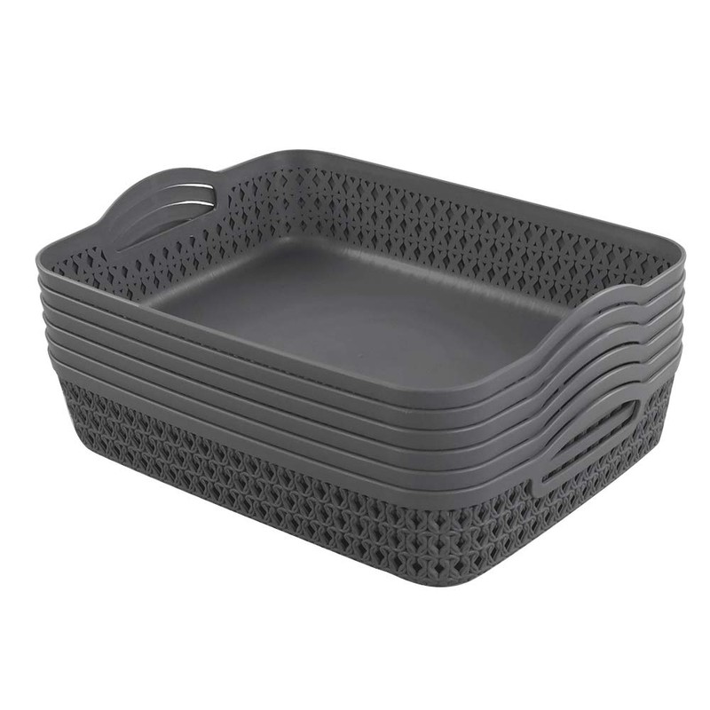 Morcte 6-Pack Plastic Organization Trays Basket, Large Storage Basket, Gray