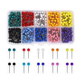 Map Push Pins Decorative Map Tacks with Plastic Round Heads and Steel Needle Points Thumbtacks for Cork Notice Board 1/8 Inch 10 Colors 600 Pieces
