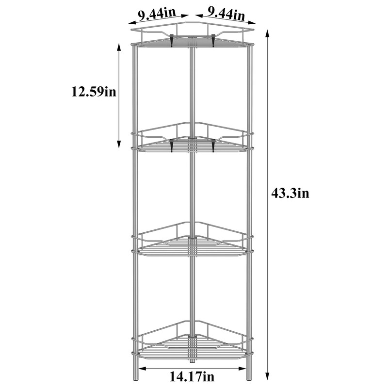 4 Tier Floor Standing Corner Shower Caddy Organizer Shelf with