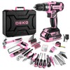 DEKOPRO Pink Drill Tool Kit Set: 20V Cordless Power Drill