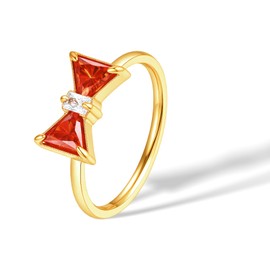 munone Bow Ring Red CZ Gemstone Bowtie Knot 18k Gold Plated Titanium and Stainless Steel Cute Stackable Non Tarnish Comfort Bands Rings for Women