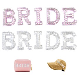 10 Pieces Glitter Bridal Rhinestone Beads Appliqué Letters Letter Patches Rhinestone English Letter Bride for Clothing Hats Shoes DIY Craft Supplies (White, Pink)