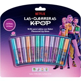 Set de Brillo Labial para Niñas Las Guerreras Kpop, 12 Brillos Glitter Coleccionables con Sabor Uva, Cereza y Bubblegum, Fórmula Vegetal No Tóxica, Libres de Parabenos